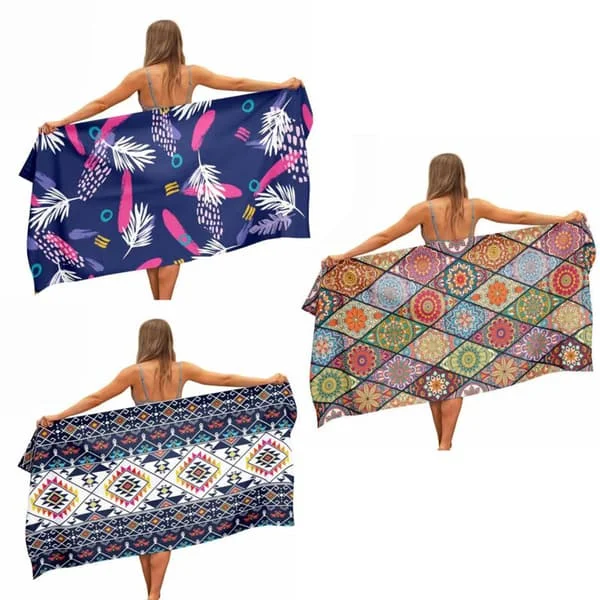 Set med 3 strandhanddukar, stora badlakan 70 x 150 cm, lätta, kompakta, absorberande, snabbtorkande, för bad, camping, simning, resetillbehör