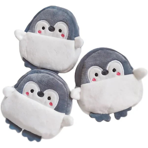 3 stk. Søde Kawaii Dyrepunge til Teenagepiger Lille Møntpung Mini Plys Punge Makeup Taske til Kvinder med Lynlås Pingvin Ingen lille pakke