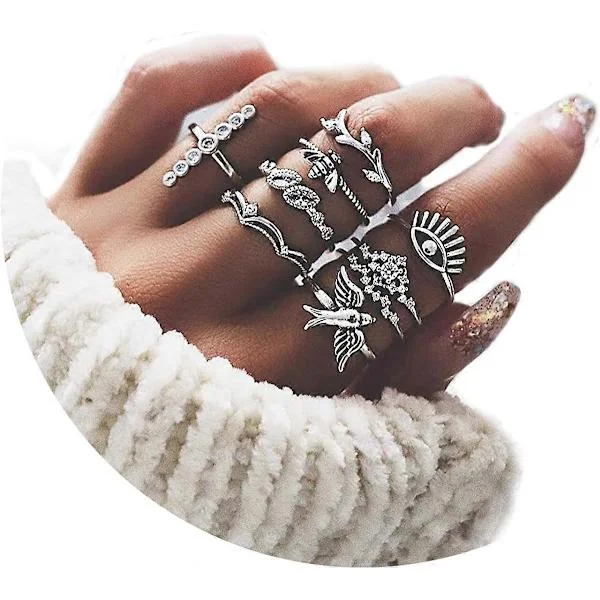 6-16 stk Knoke Stacking Ringer for Kvinner Tenåringsjenter, Boho Vintage Fingerringer Stablebare Gull Sølv Midi Ringer Sett Flere Ringer Pakke 