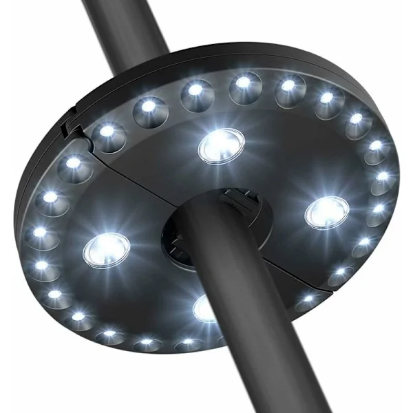 Hageparasoll Lampe, Parasoll Lampe med 28 LED Lyspærer, Fristående eller Hengende Lampe, 3 Brytermoduser for å Justere Lyset HIASDFLS