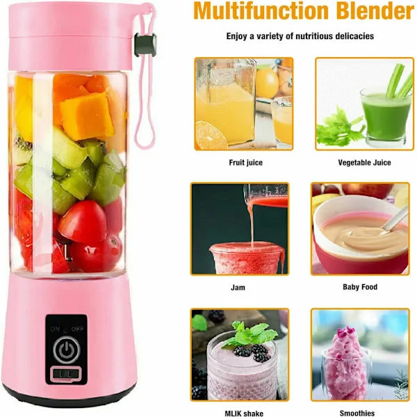 380ML Mini Smoothie Mixer Bærbar Elektrisk Maker Stand Mixer Blender Smoothie Maskine (Pink)