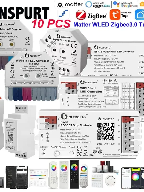 AliExpress - Matter WIFI RGBCCT Controller WLED Smart LED Streifen 12V 24V Tuya Dimmer mit Apple HomeKIT Amazon Alexa Google Siri Sprachsteuerung