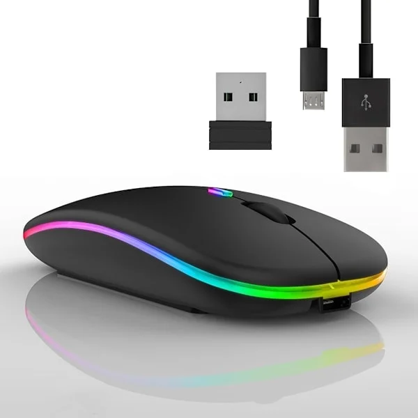Trådlös Bluetooth-mus, uppladdningsbar trådlös mus, mus med 7-färgs bakgrundsbelysning.