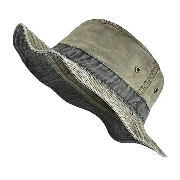 /EA/Hatt for menn, Bob, sommer, Panama, utendørs, fiske, bred brem, solbeskyttelse, caps, jakt, bomull (57-58 cm, grønn)