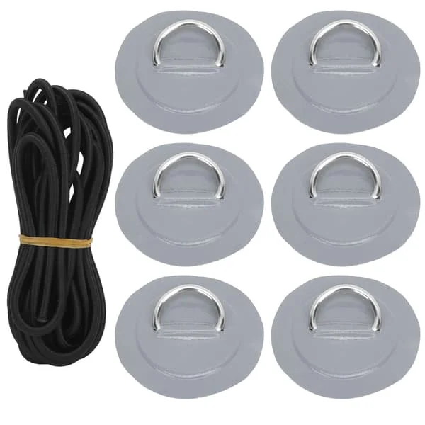 6 stk. PVC D-ring Patch Elastisk Tau Sett Rustfritt Stål D-ring Patch Strikkledning Sett Grå