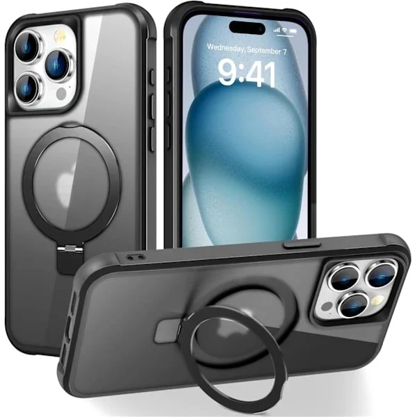 Kompatibel med iPhone 15 Pro Skal med Osynlig Magnetisk O-Ring Ställ Genomskinlig Kompatibel med Mag-Safe Bra Greppkänsla svart[co]