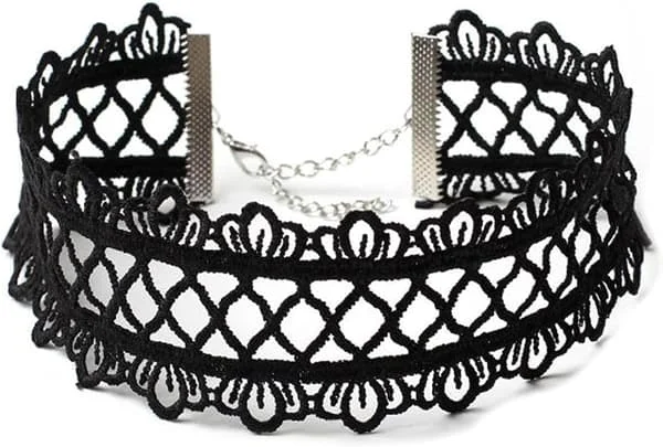 Black Gothic Hollow Lace Choker Necklace Wide Lace Necklace Chain