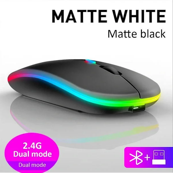Trådlös tyst mus 2,4 GHz Overwatch möss Gamer RGB-mus Bärbar trådlös mus för bärbar dator Speldator Svart