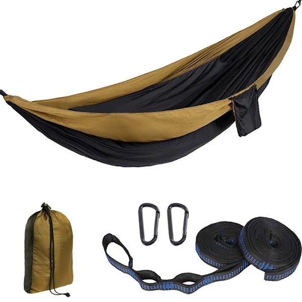 Vila Hängmatta Enkel Med Remmar 5+1 Öglor, 260 x 140 cm (Khaki)