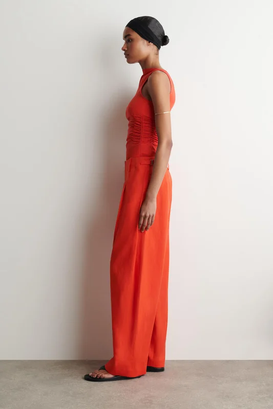 COS Women's Pantalón Globo De Lino Con Hebillas in Naranja