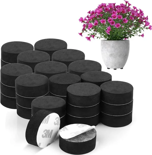 YOU Usynlige Blomsterpotføtter (Pakke med 40) - Sorte Gummiføtter for å Heve Planter - Selvklebende Puter for Mellomstore og Store Potter - Utendørs 