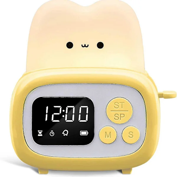 Söt Timer Klocka Brödrost Lampa USB Laddning Sänglampa LED Digital Bordsklocka Väckarklocka