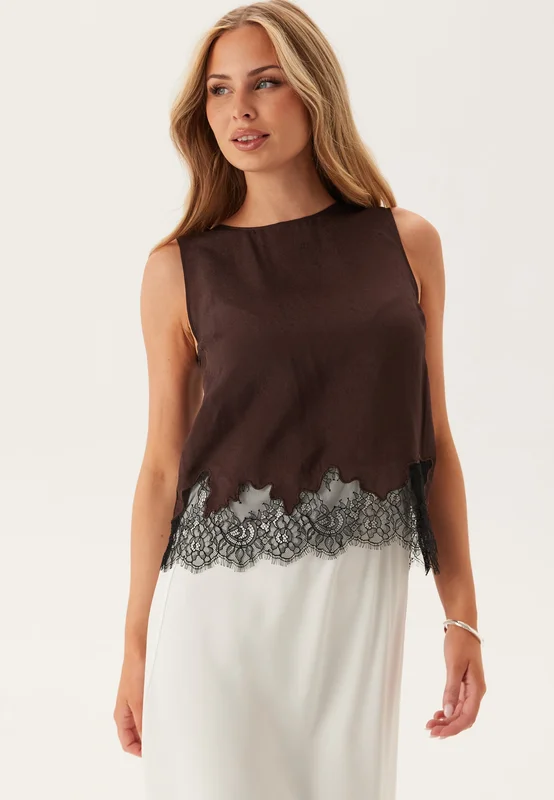 Object Collectors Item-Objdalme Sl Lace Top-Seal Brown Detail: Black Lace-34