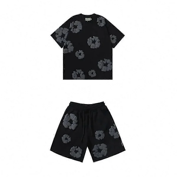 Men's Summer Shorts Set 2025, Soft Cotton Blend, Casual Comfort for Gym and Travel, Two-Piece Outfit Black Grey Set