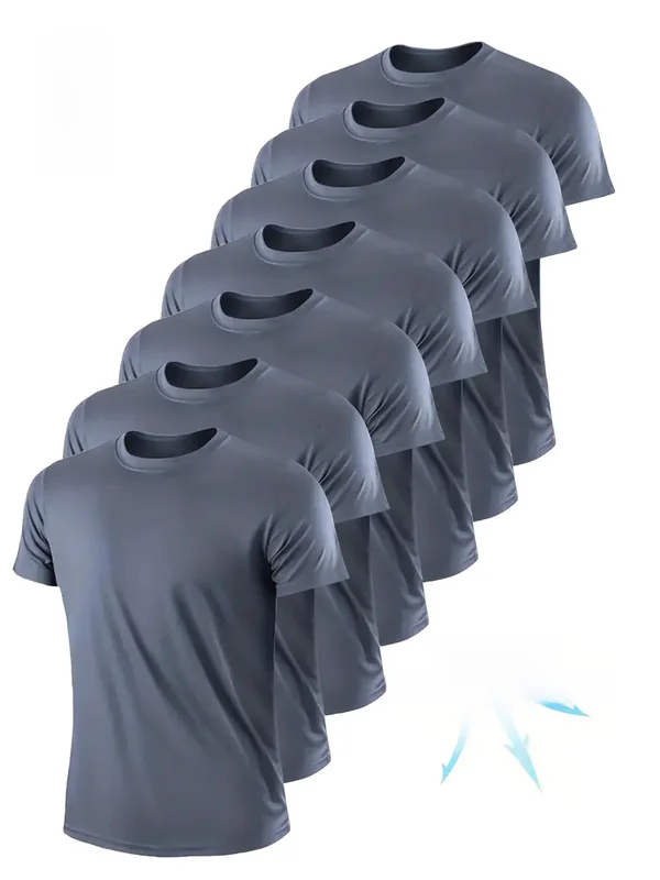 AliExpress - Crew-T-Shirt, 7-teilig, grau, ultraleicht, für Herren, schnell trocknend, atmungsaktiv, Sweatshirt für Fitness, Fitnessstudio und Laufen,