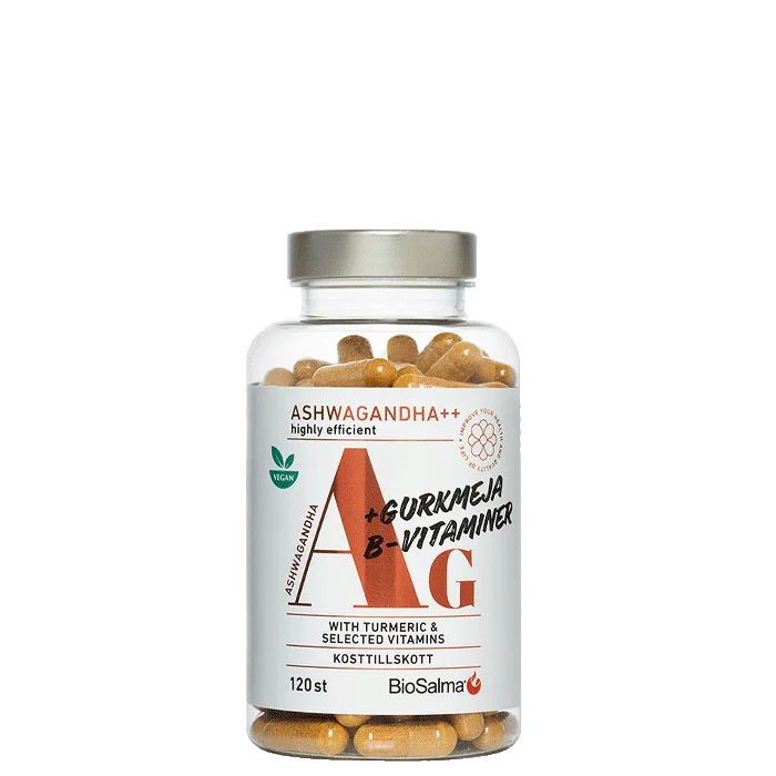 BioSalma Ashwagandha + Gurkmeja B-vitaminer 120 kapslar