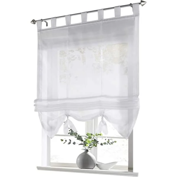 1-delt romersk gardin med løkker, gardiner, køkken, transparent, romersk gardin, gardiner, moderne voile (hvid, BxH 60 x 155 cm)