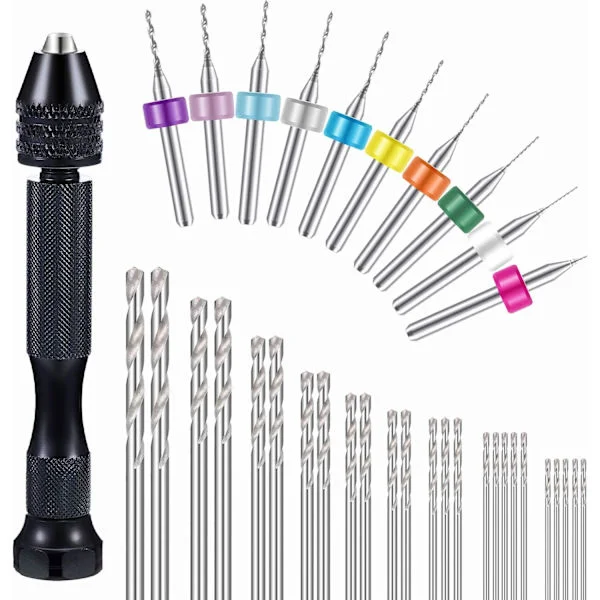 【BQ】37-delars handborrsats med skruvstycke, mini-borr och spiralborr för hantverk, träsnideri och DIY 0,3-1,2 mm PCB-borr