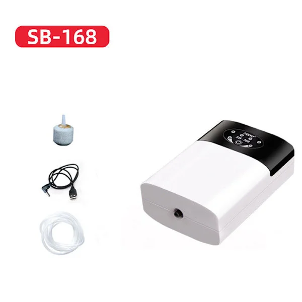 USB uppladdningsbar akvarieluftpump med tillbehör Tyst akvarium syresättare kompressor med klämma för fiske SB-168