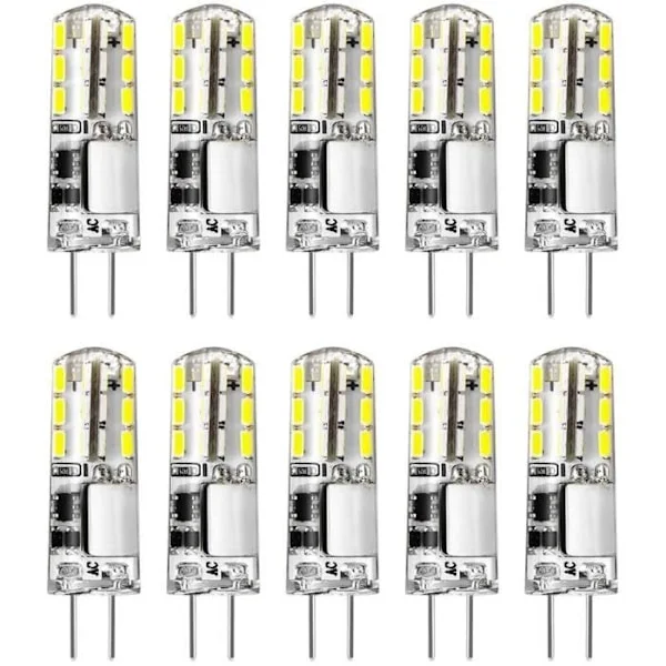10-pack G4 LED-lampor 12V Kallvit 6000K AC/DC 2W/25W G4 Ersättnings Bi-Pin Bas JC Typ Energibesparande