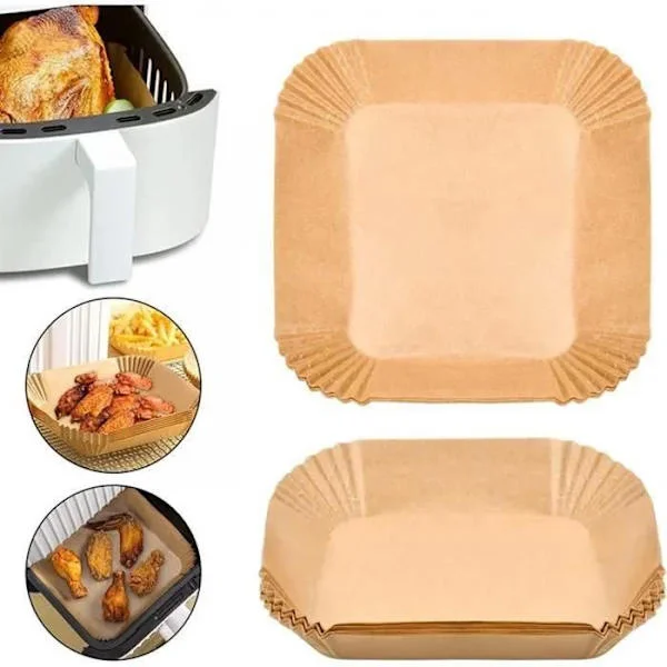 100 Ark Pergamentpapir til Airfryer, Sulfuriseret Papir til Airfryer, Rund Air Fryer Papirforing, Plade