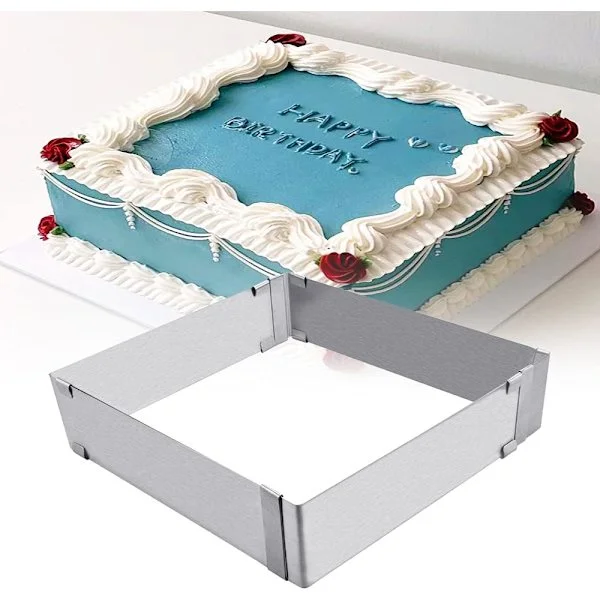 Justerbar fyrkantig bakform Expanderbar rektangulär bakram Rostfritt stål Mousse kakform Tårta Tiramisu Dessert Bakverktyg (15*15*5cm-28*