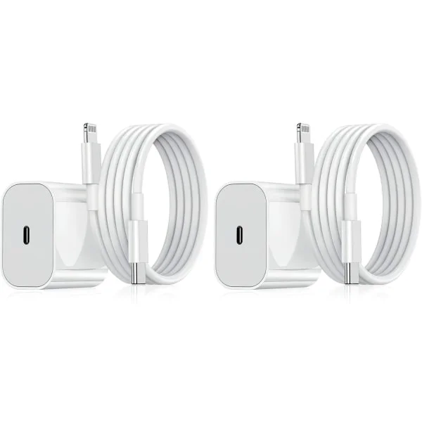 [KK]2-pack - iPhone charger - Fast charger - Adapter + 2 m cable 20 W Lightning White 2-pack iPhone 2-Pack Lightning 2-Pack