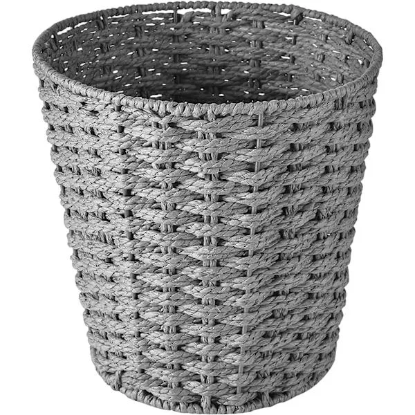 Round Paper Bin and Rattan Basket - Waste Bin for Bedroom, Bathroom, Office or Home Grey