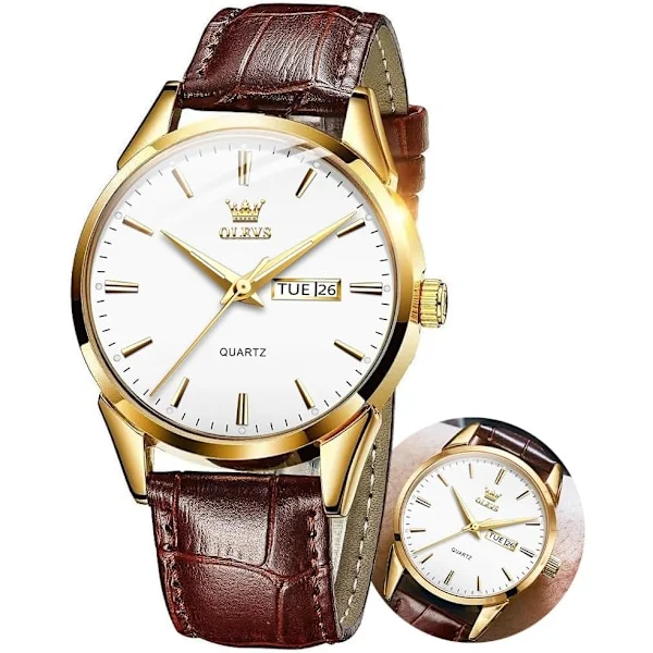 herreur læder analog quartz herre dress uge dato business klassisk lysende læderrem 3ATM vandtæt armbåndsur elsker