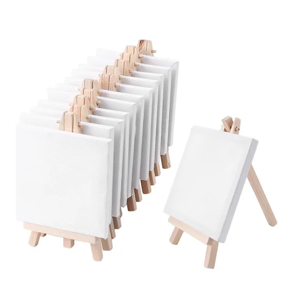 4 x 4 tums Mini Canvas och 8*16cm Mini Trästativ Set 12-pack