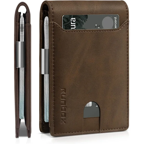 [RM] Slim Wallets for Men - Leather Money Clip Men's Wallet - RFID Blocking Pocket Wallet - Minimalist Credit Card Holder with Gift Box