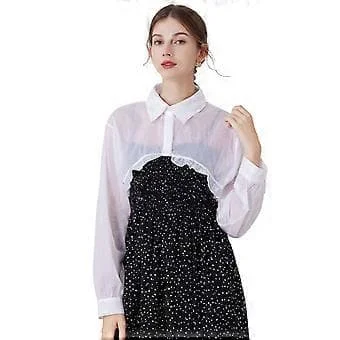 Langermet bolero for kvinner, åpen front, cardigan, avtakbar Dickeys-bluse, falsk krage, halvskjorte, blusetopper, hvit hvit