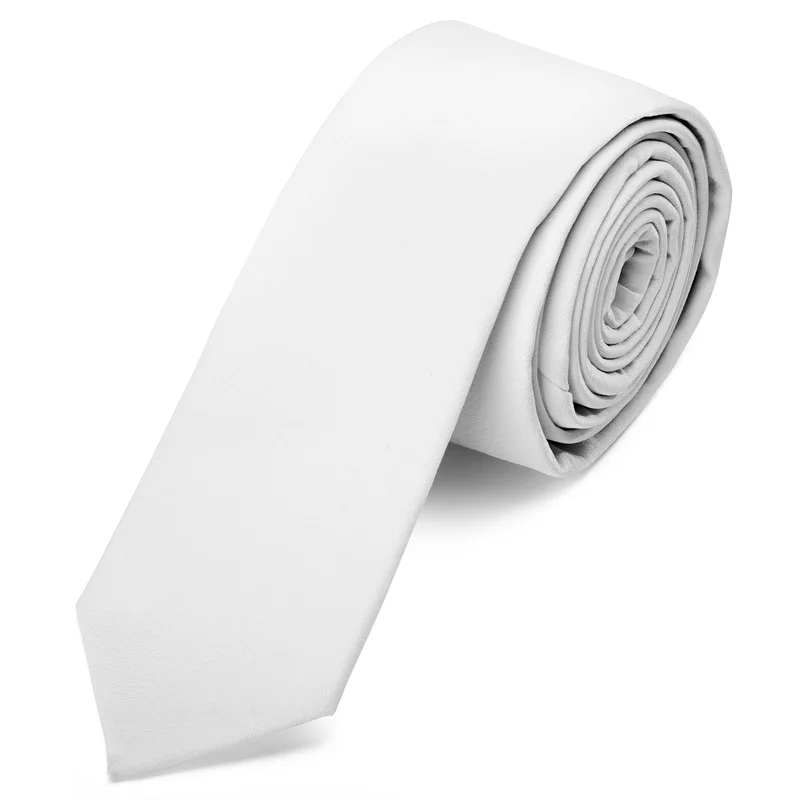 Corbata estrecha de cuero sintético blanca para hombres - Corbatas estrechas