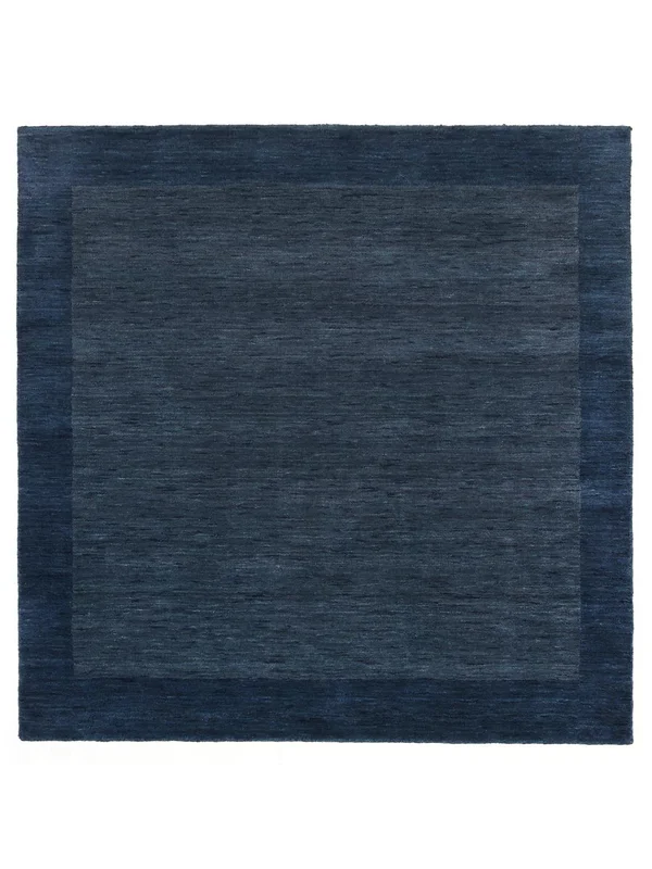 Enfärgad Stor Handloom Frame Matta - Mörkblå 300X300 Ull, Modern Stil