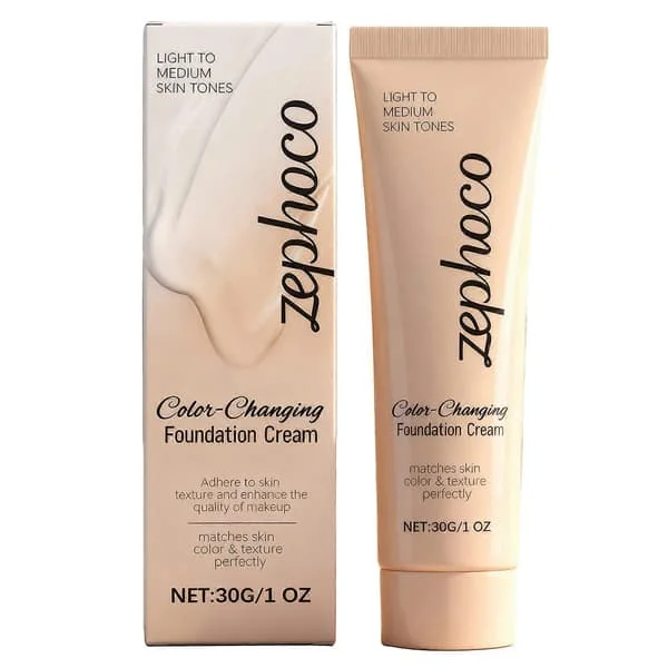 Color-Changing Foundation for Mature Skin - Waterproof Full Coverage Makeup, Skin Tone Adjusting Concealer for Office and Parties Small