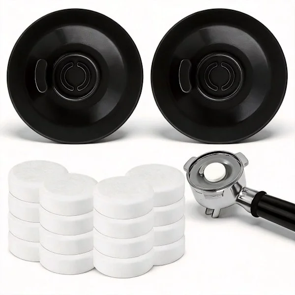 Espresso backflush blindplatta kit Svart 2 st + 16 rengöringstabletter 54mm kompatibelt med Breville Sage 8 Series