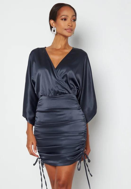 BUBBLEROOM - Kimberly Satin Dress - Dark blue