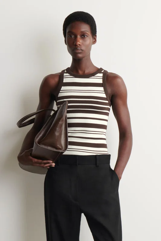 COS Women's Ribbed Cotton Tank Top in Brown