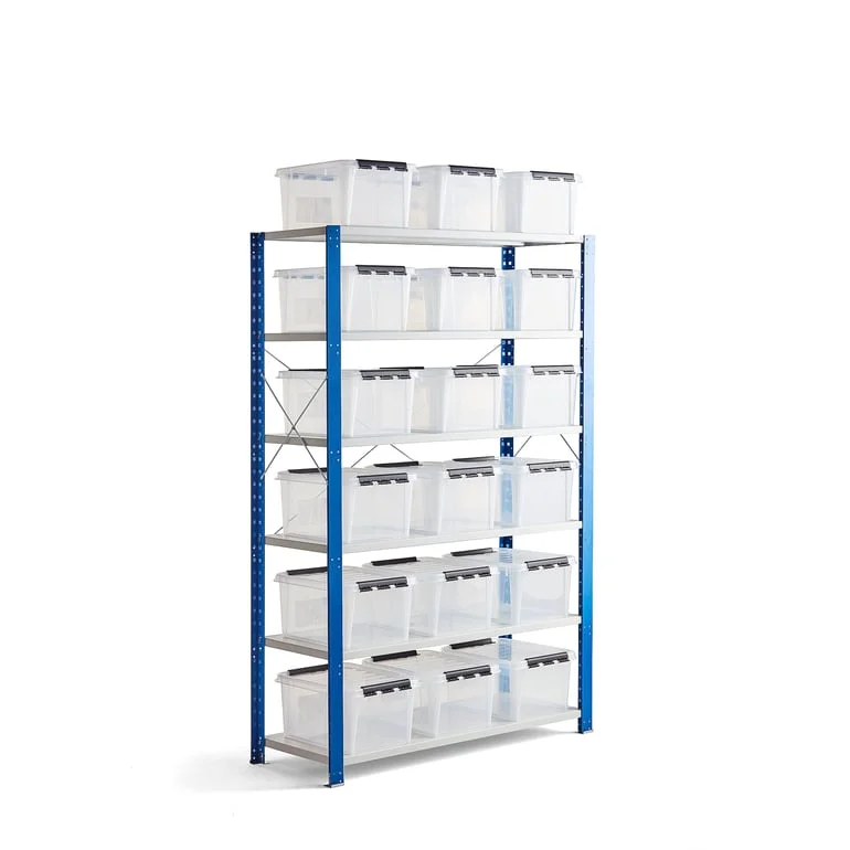 Widespan shelving LEE + MIX, 18 plastic boxes, 2100x1300x500 mm