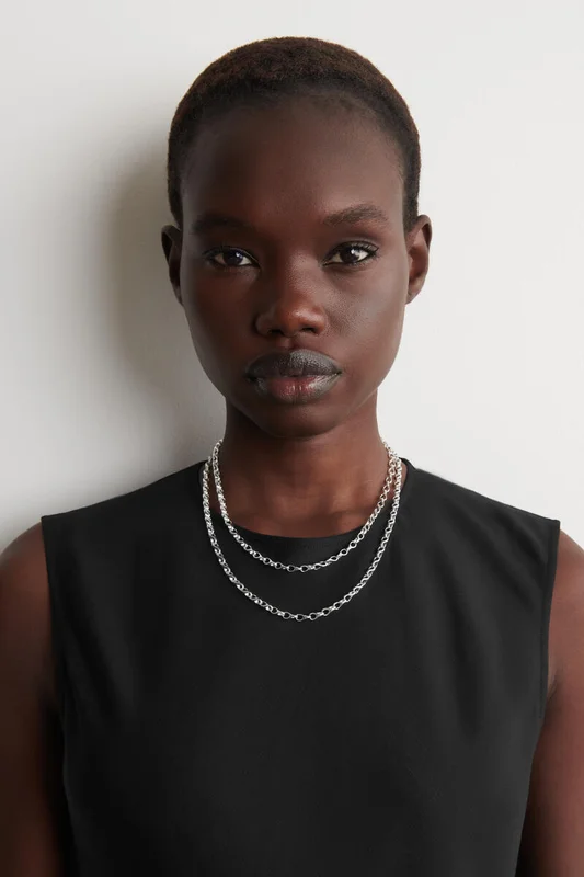 COS Women's Teardrop Link Long Chain Necklace in Silver-coloured
