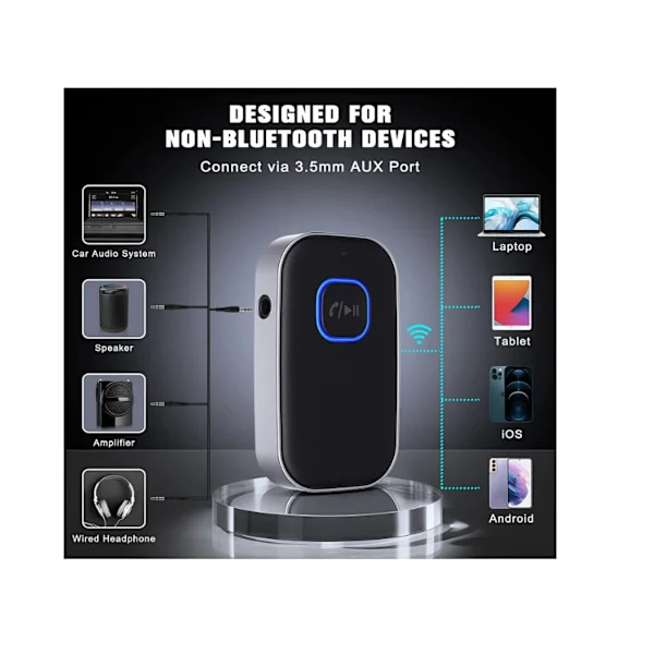 Bluetooth-modtager, Bluetooth Aux-adapter til bil, 3,5 mm Aux Bluetooth 5.0 Musikmodtager med Can,