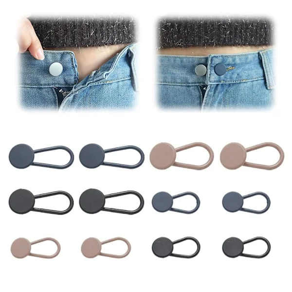 Knappforlengere for bukser, midjeforlengere bukser, elastiske midjeforlengere for bukser, shorts, jeans, skjørt og mammabukser (12 stk)