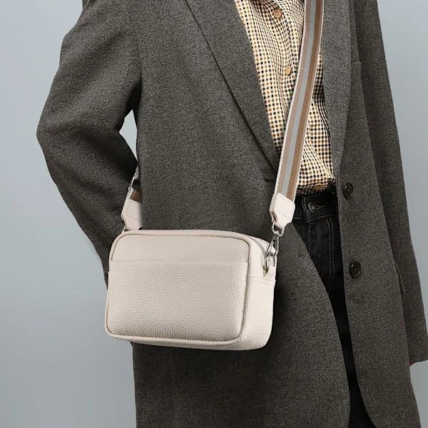 Crossbody-taske til kvinder Klassisk skuldertaske med bred rem Crossbody-taske med lynlås Beige
