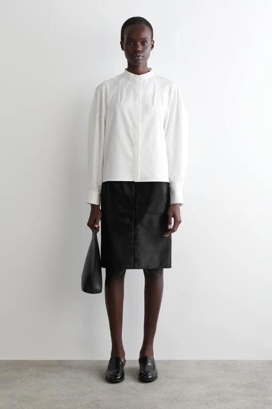 COS Collarless Cotton Shirt in White - Women