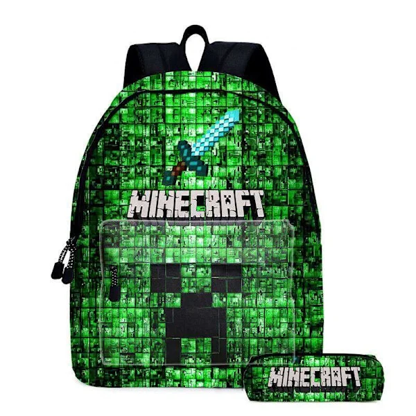 Ryggsäck för pojkar barn svart Minecraft Gamer väska skolryggsäck One Size V
