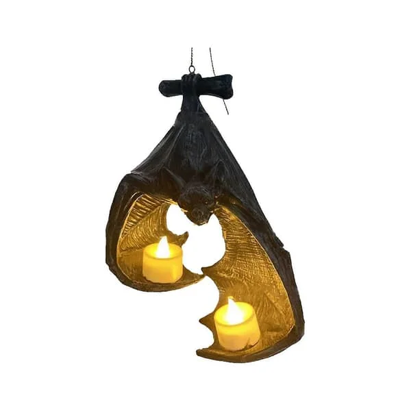 Halloween Bat Wall Sconce Candle Holder with Tea Lights, Gothic Hanging Decor for Home Garden-FO-