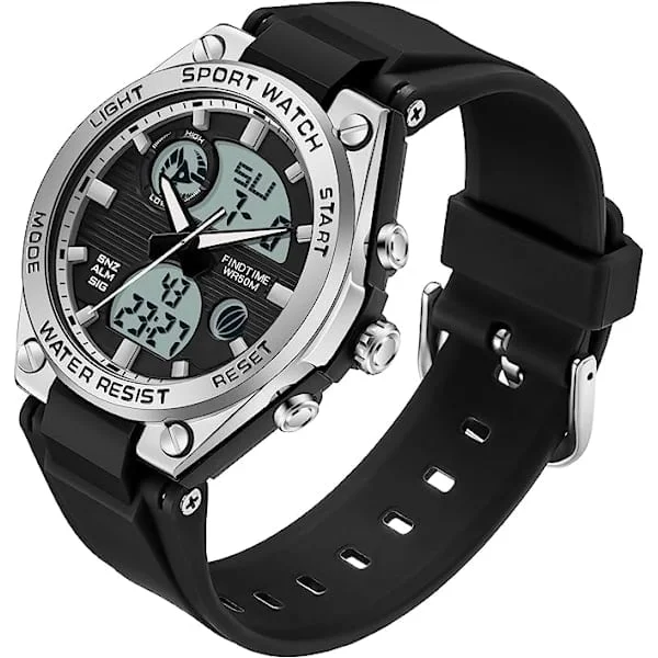 Digital damklocka, sportklocka, vattentät, analog militär taktisk klocka, LED-bakgrundsbelysning, alarm, stoppur, armbandsur (silver)