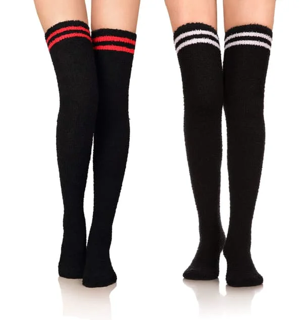 Stribede knæstrømper til damer, Over Knee High lange fluffy strømper, søde tegneserie lårhøje strømper, varme stribede benvarmere