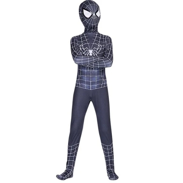 Barn Pojkar Spiderman Maskeraddräkt Overall Cosplay Kostym Vit Röd 110cm Svart vit 140cm