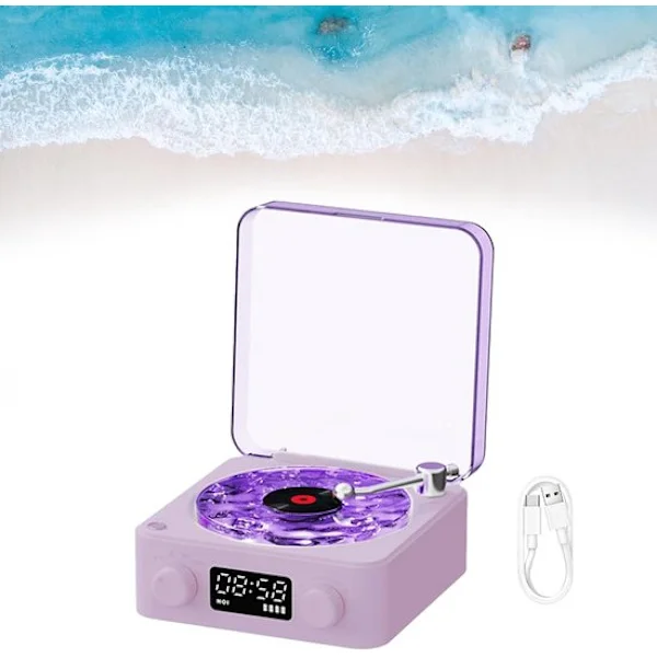 Pladespiller–Bluetooth Pladespiller–Vinylafspiller – Pladespiller med højttalere – Bluetooth-højttaler – Bærbar Vintage Vinyl-stil Højttaler med Ocean